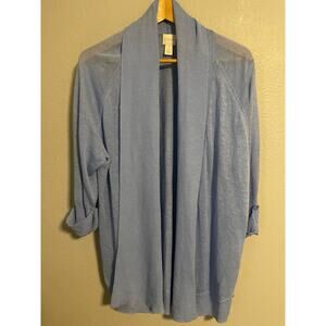 Chicos Cardigan Womens 3 XL Blue Open Front Lightweight Knit Sweater Duster